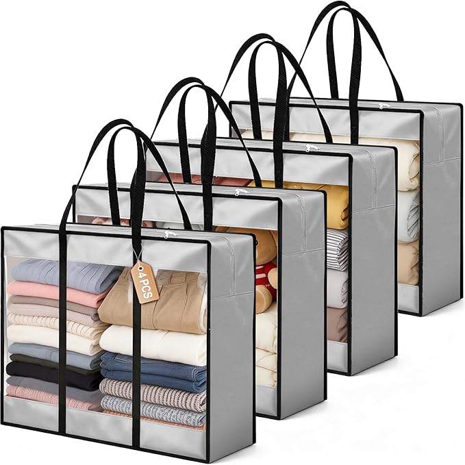 4 Pack Clear Clothes Storage Bags, 94L Blanket Storage Bag