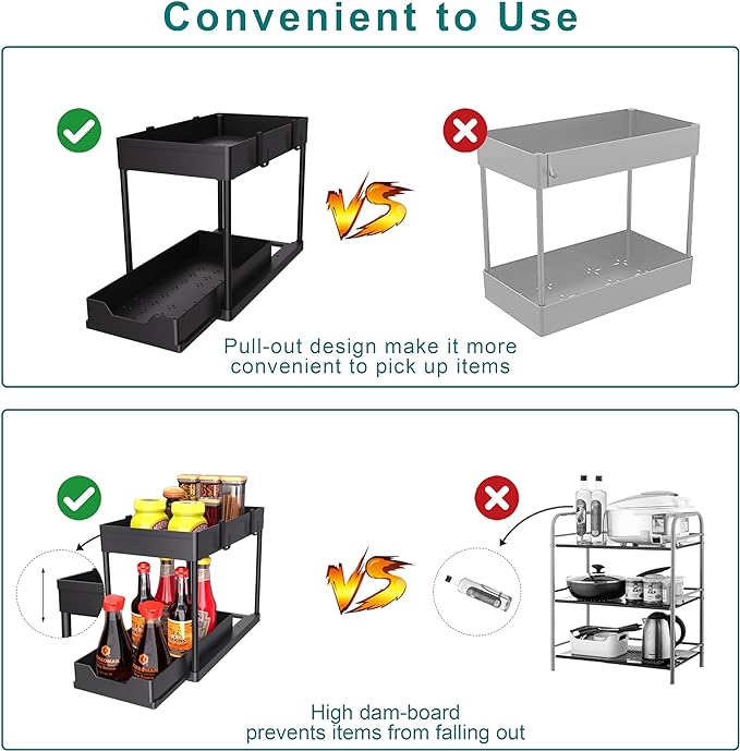 Under Sink Organizer 2 Pack, Bathroom Cabinet Organizer