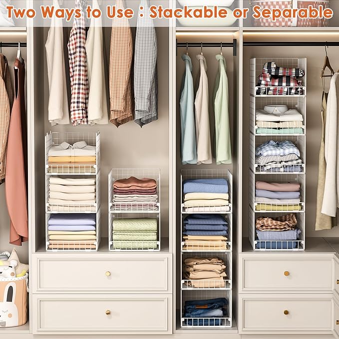 5-Tier Stackable Closet Storage Shelves, Closet Organizers and Storage Basket