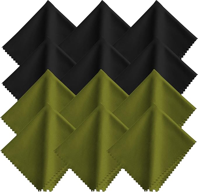 Xthel Microfiber Eyeglass Cleaning Cloth - 12 Pack (6 Black + 6 Green), 7x6 Inches, Individually Wrapped, Reusable, Lint-Free, Streak & Scratch-Free Premium Bulk Wipes for Glasses, Camera Lens