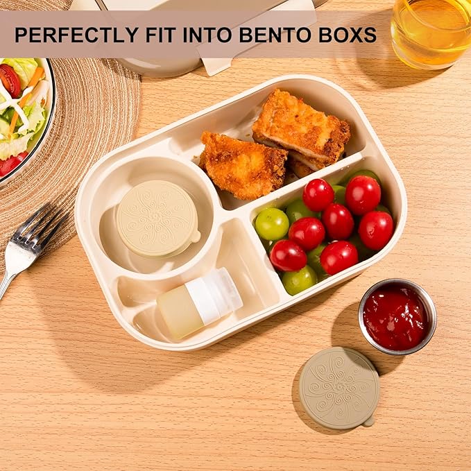 MICEBAY 8-Pack Salad Dressing Container To Go, 1-oz Silicone Small Condiment Squeeze Bottles and 1.6 oz Stainless Steel Sauce Containers Cups