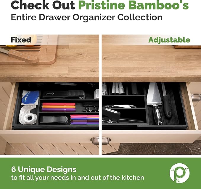 Pristine Bamboo Silverware Organizer, 5-Slots, Black