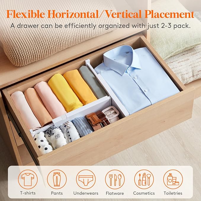 Lifewit 10 Pack 4" High Drawer Dividers 28-43.5cm/11-17" Adjustable Drawer Organizer for Clothes/Utensils