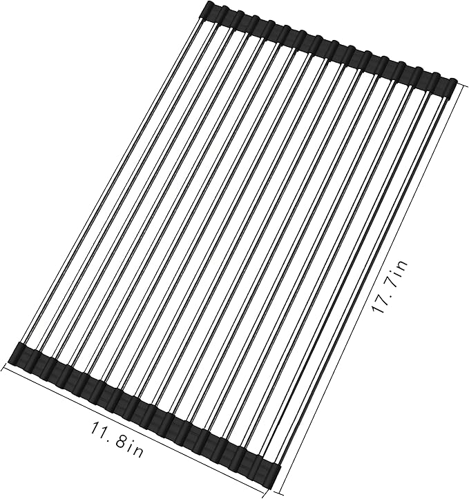 Roll up Dish Drying Rack Over The Sink Kitchen Roll up Sink Drying Rack Portable Dish Drainer Foldable Dish Drying Rack (Black, 37 * 30CM)