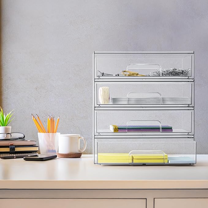 Sorbus Acrylic Storage Containers - 2 Pack, Stackable Storage Bins Set for Bathroom Organization - Clear Acrylic Drawer Organizers - Makeup Case Pull-Out Drawers (12.1’’ Wide)