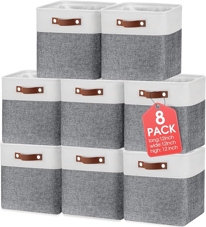 Uiifan 8 Pack Storage Baskets - 12x12x12 Inch - Gray