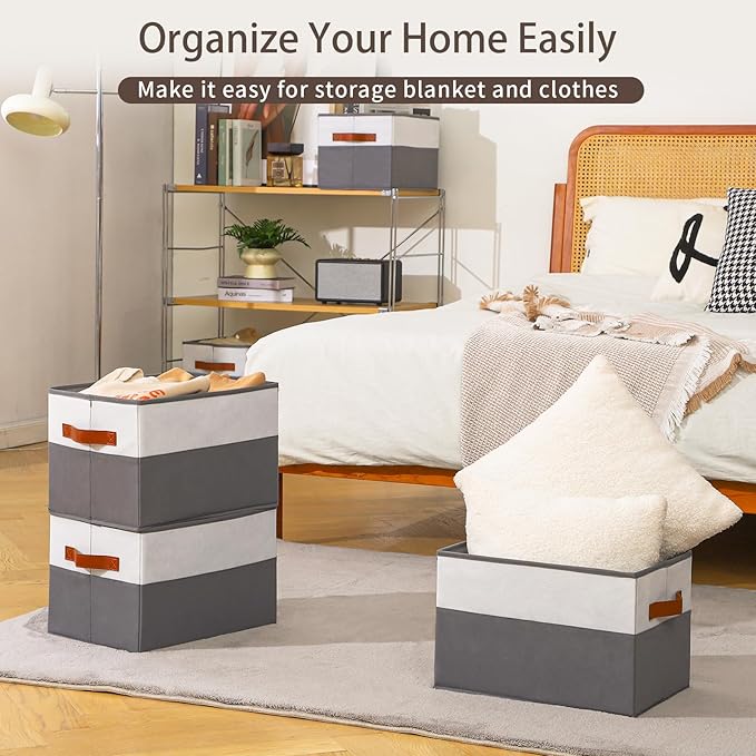 6 Pack Large Storage Bins with Handle,Collapsible Storage Basket for Shelves,Fabric Closet Organizer for Organizing Clothes Blanket,Decorative Dorm Organizers and Storage