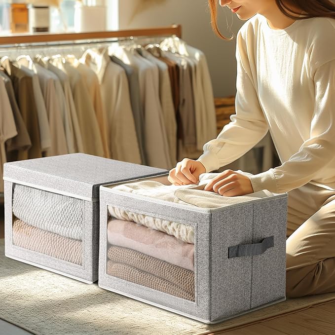 Foldable Storage Bin with Lid, Closet Storage Organizer with Window