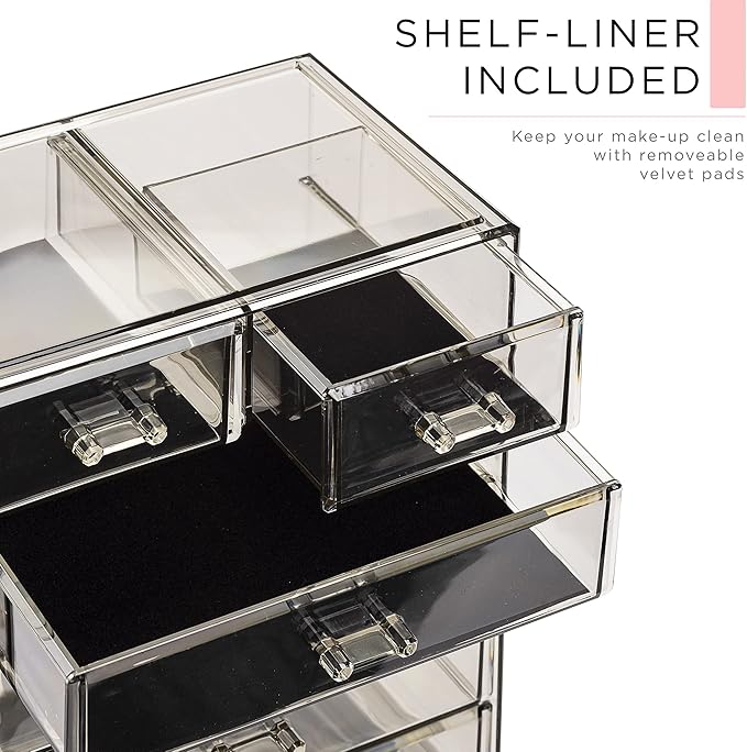 Sorbus Acrylic Makeup Organizer Set, 6-Drawer Vanity & Countertop Cosmetic Storage with Small & Wide Compartments