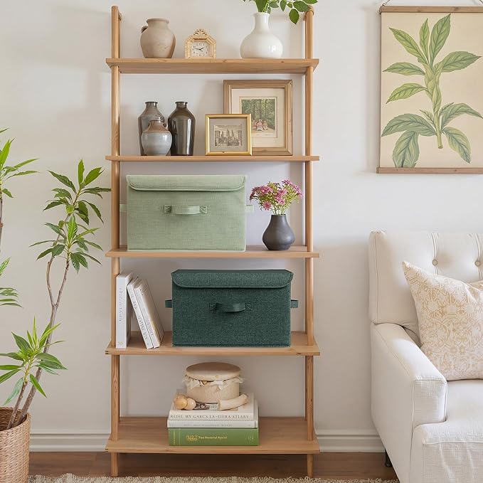 GRANNY SAYS Stoarge Basket with Lid, Decorative Storage Boxes, Closet Storage Bins for Clothes, Collapsible Stackable Organization, Sage Green&Dark Green, 2-Pack