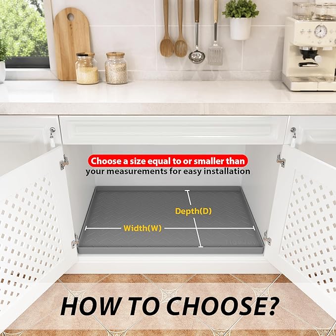TigeJoy Waterproof Under Sink Mat 22" x 19", Shelf Liner Protector in Kitchen and Bathroom, Silicone Cabinet Liners for Organizers and Storage, Fit as Drawer Mats or Drip Tray
