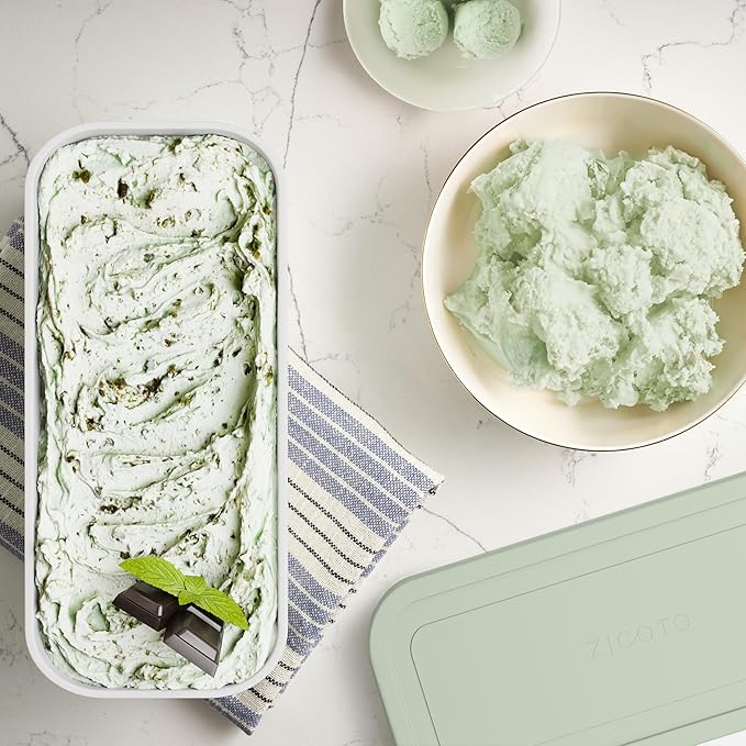 ZICOTO Set of 2 Reusable Ice Cream Tub Containers 2 Quart Each - Perfect for Homemade Sorbet, Frozen Yogurt Or Gelato - Stackable Storage Containers, Stickers And Lids Stores Easily In Freezer