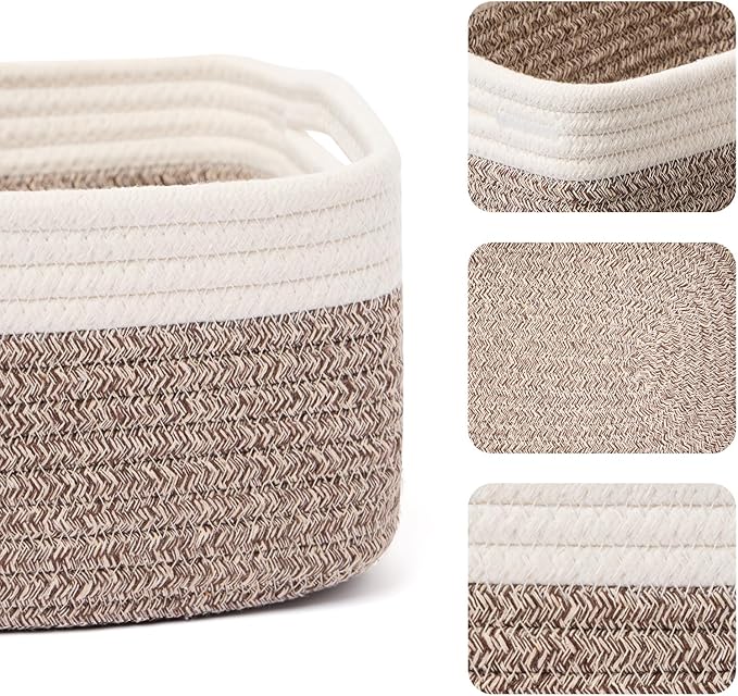 MiniArk Small Storage Baskets for Organizing | Closet Organizer Bins | Shelf Toy Basket | Woven Rope Baskets | Cube Decorative Box | Shallow Basket