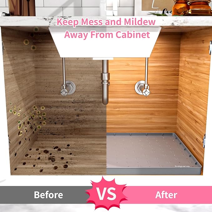 Under Sink Mat 19"×19" Waterproof Silicone Cabinet Liner & Sink Protector, Gray