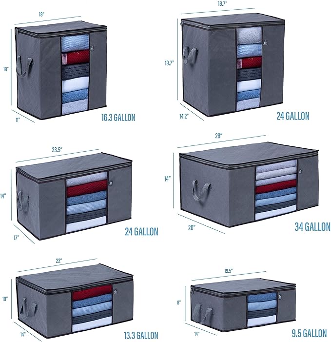 3 Pack Medium Clothes Storage Bag Organizer with Reinforced Handle