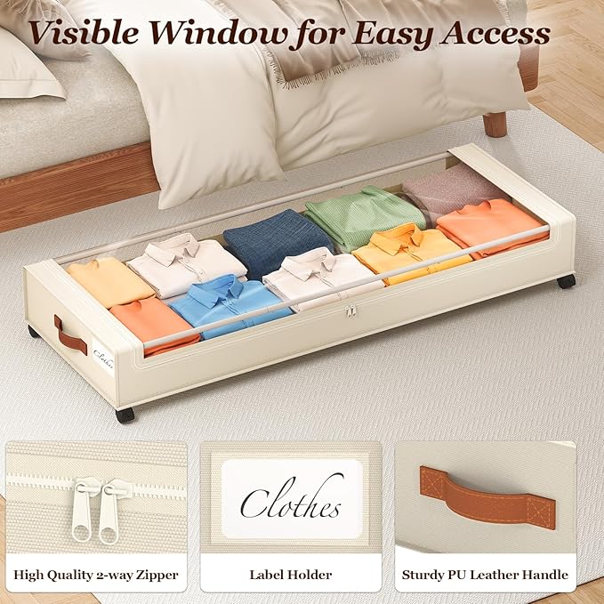 Under Bed Storage with Wheels 2 Pack, Beige