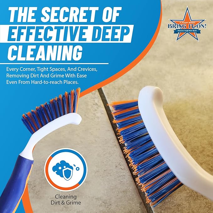 Bring It On Grout Cleaning Brush 6-Pack– Crevice Cleaning Brush with Stiff Nylon Bristles – 8-inch Heavy-Duty Grout and Tile Cleaner Brush – Scrubbing Brush for Corners, Bathroom, and Kitchen