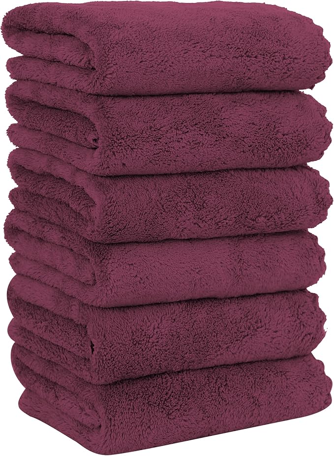 MOONQUEEN 6 Pack Premium Hand Towels - Quick Drying - Microfiber Coral Velvet Highly Absorbent Towels - Multipurpose Use as Hotel, Bathroom, Shower, Spa, Hand Towel 16 x 28 inches (Burgundy)