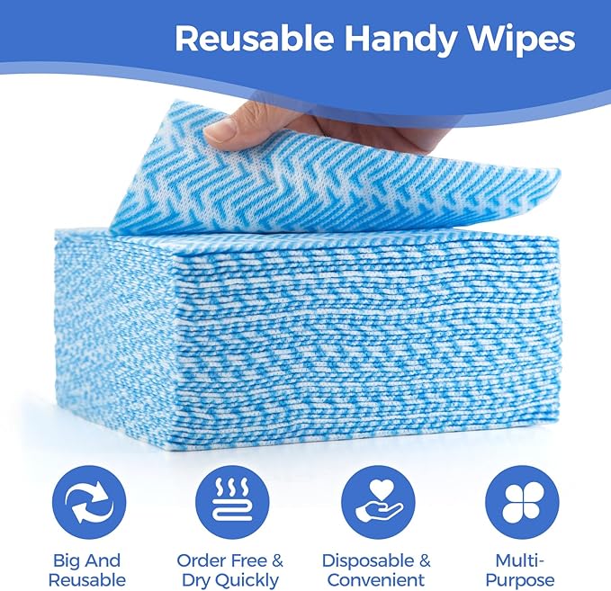 Reusable Cleaning Cloths Handi Wipes Reusable Cloths Disposabel Dish Towels Dry Handy Wipes Big Durable Absoebent and Dry Quickly 100 Count, Blue