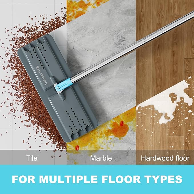JOYMOOP Mop and Bucket Set with Wringer, with 3 Reusable Microfiber Mop Pads, Mops for Floor Cleaning and Wall Cleaning, Hands-Free Flat Mop for Home Use - Grey+Cyan Blue