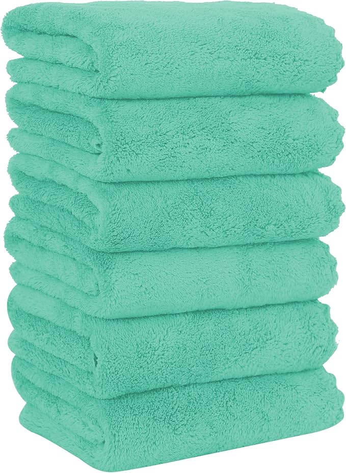 MOONQUEEN 6 Pack Premium Hand Towels - Quick Drying - Microfiber Coral Velvet Highly Absorbent Towels - Multipurpose Use as Hotel, Bathroom, Shower, Spa, Hand Towel 16 x 28 inches (Aqua Green)