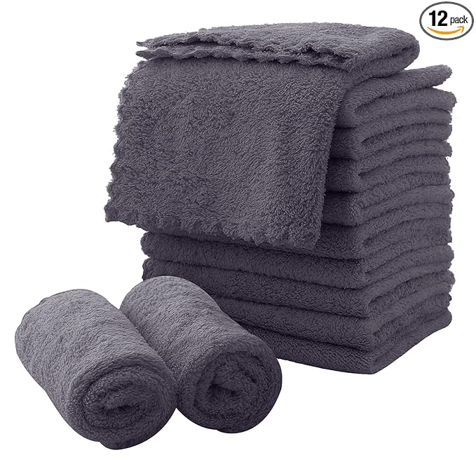 MOONQUEEN Microfiber Facial Cloths Fast Drying Washcloth 12 Pack - Premium Soft Makeup Remover Cloths - Grey