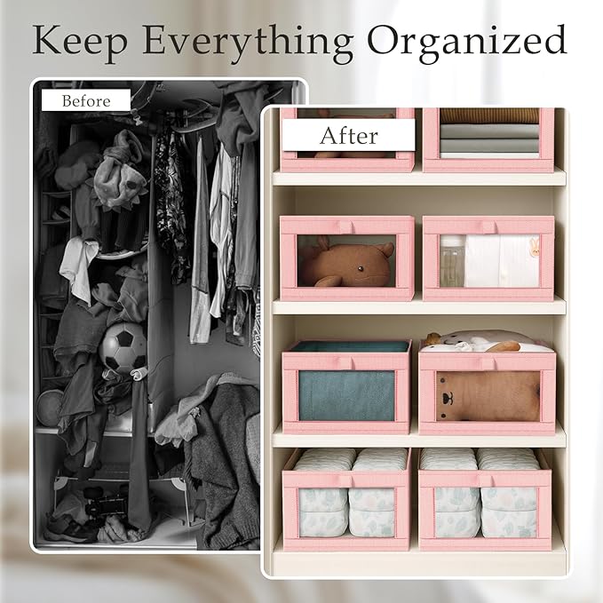 4 Pack Linen Closet Organizers and Storage, Pink