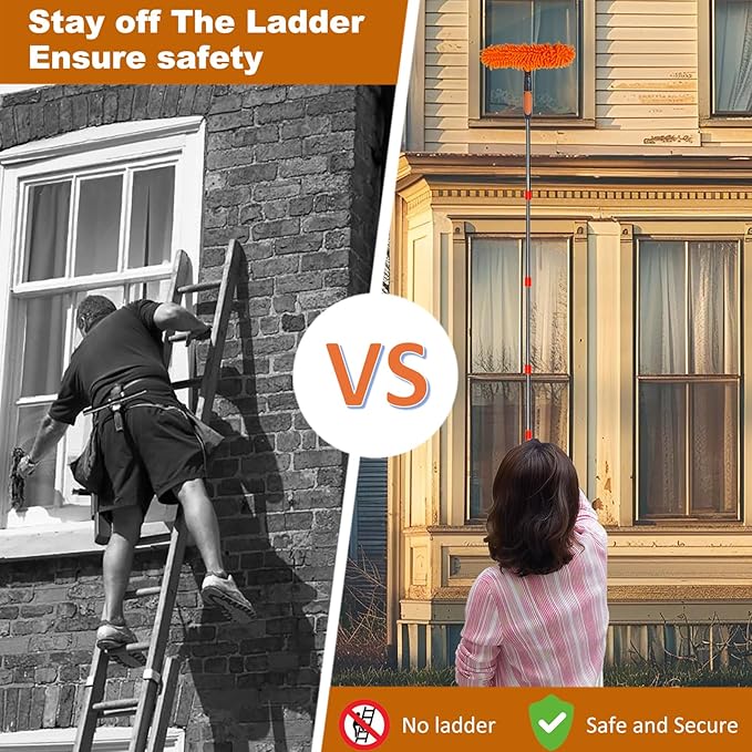 20 ft+ Reach Squeegee Window Cleaner Duster 2 in 1 Rotatable Window Cleaning Tool Kit with 3-14 ft Extension Pole