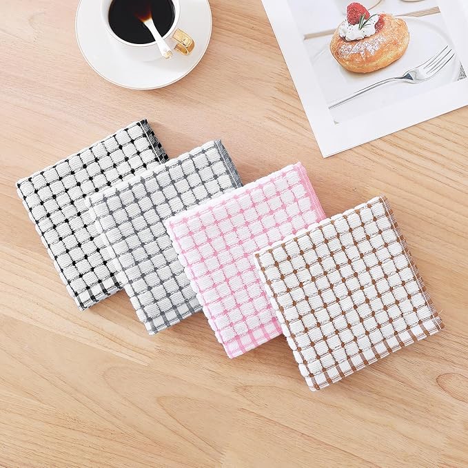 Kitinjoy Cotton 8 Pack Terry Kitchen Dish Cloths, 12 x 12 Inches Super Soft and Absorbent Dish Rags, Quick Drying Dish Towels for Washing Dishes, Grey