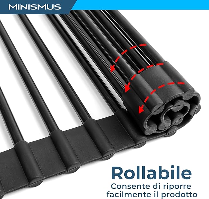 Minismus Over Sink Drying Rack - 13x17 Inches, Black, Roll Up Dish Drying Rack for Kitchen Sink