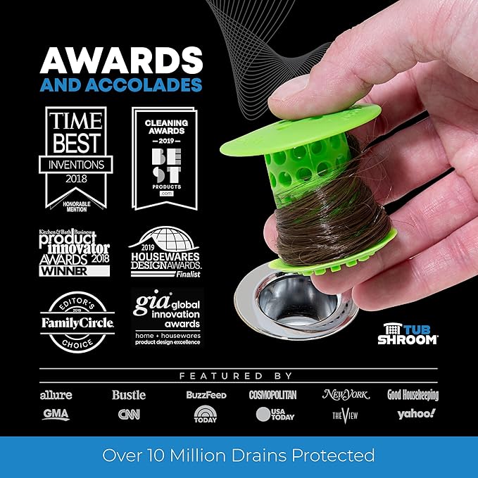 TubShroom Bathtub Drain Hair Catcher – In-Drain Tub Strainer & Clog Prevention Protector, Fits Standard 1.4”–1.75” Tub Drains, Easy Clean