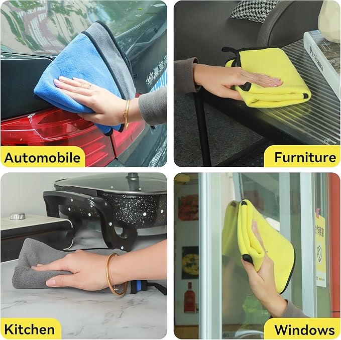 Microfiber Cleaning Cloths 12 Pack, 16 x 16 in (40 x 40 cm), 550 GSM, Lint‑Free & Streak‑Free, Scratch‑Free Towels for Kitchen, Glass & Car Detailing (Gray/Yellow)