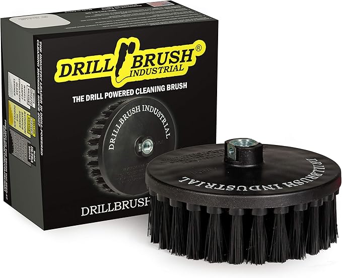 Outdoor Concrete Brush - Driveway Cleaner Scrub Brush for Rotary Polisher – 7 Inch Black Ultra Stiff with Nylon Bristles - Brick Cleaner Scrubber for Variable Speed Polisher - Concrete Floor Scrubber