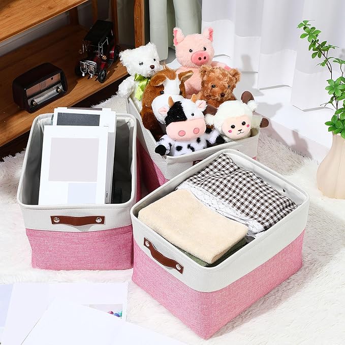Uiifan 8 Pack Storage Baskets - 16x12x10 Inch Pink