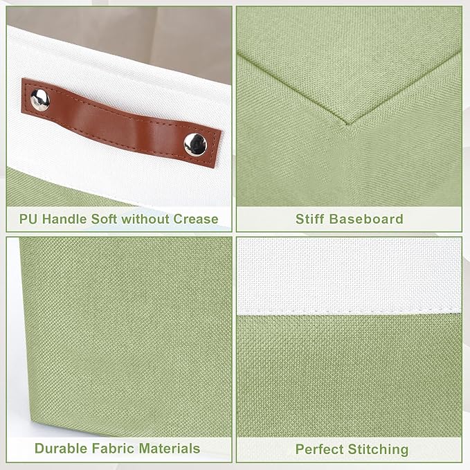 Storage Bins Large Fabric Storage Baskets for Shelves 3 Pack, Green&White