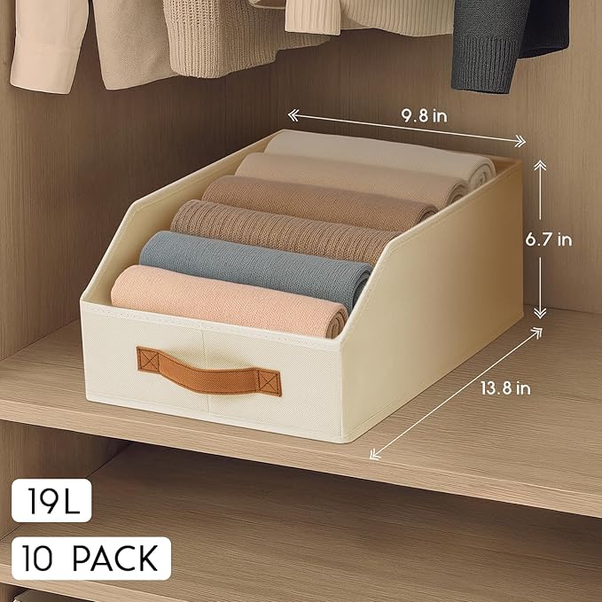 Homsorout Fabric Storage Bins for Organizing - 10 Pack Large Trapezoid Collapsible Storage Bins with Front Handle