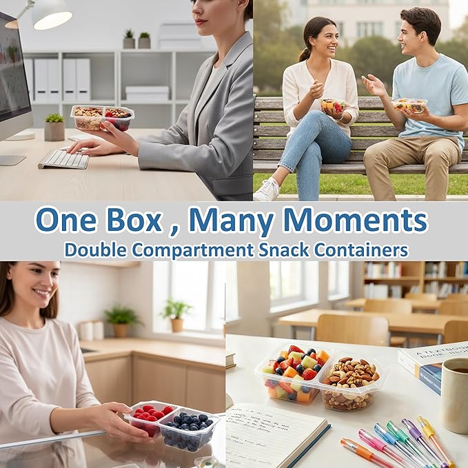 10 OZ New Snack Pack Containers &Reusable Snack Containers with Lids-Double Compartment Meal Prep Containers,Compartment Condiment Containers,Perfect for Bulk Meal Prep & On-the-Go (20 Sets)
