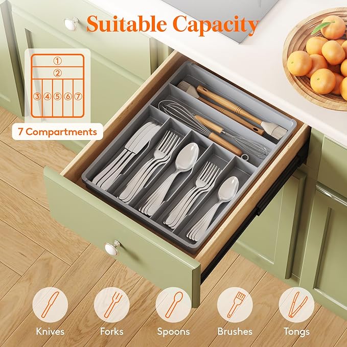 Lifewit Silverware Drawer Organizer Tray, Plastic Cutlery Storage for Kitchen, Flatware and Utensil Holder Divider for Spoons Forks Knives Tableware