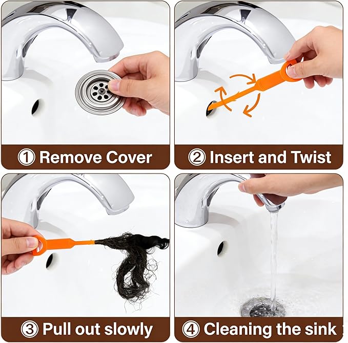 Drain Snake, 79In Flexible Double Ended Hair Clog Remover Brush with Nylon Bristles for Shower Sink Drain Cleaning, 4-Pack Tool Set