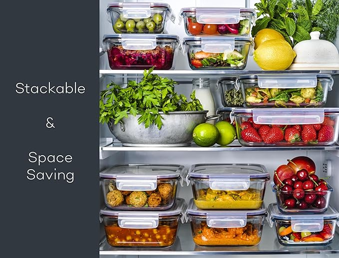 Large Glass Food Storage Containers with Lids | 3 Pack Set 52oz/6.4 cup