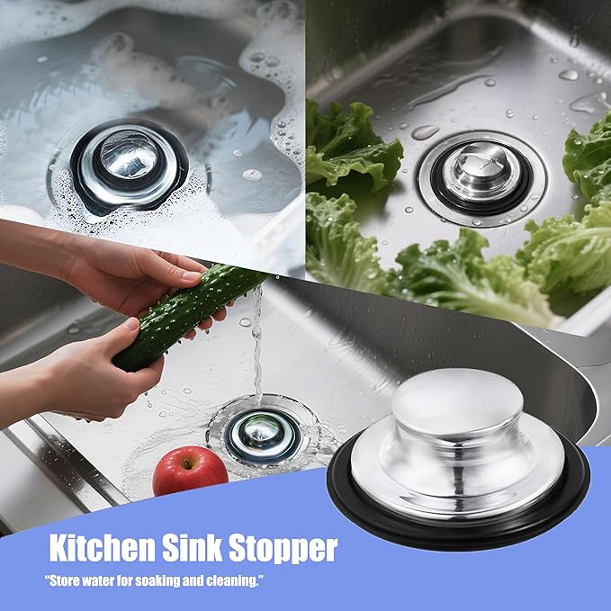 RQYEKDO 3-Pack Kitchen Sink Drain Strainer Stopper Set, Universal Anti-Clogging Stainless Steel Garbage Disposal Plug with Handle