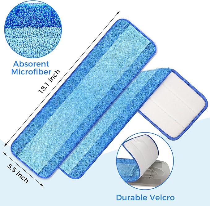 wlich 8-Pack Microfiber Cleaning Pads, 18-Inch Microfiber Mop Pads Compatible with Bona Mop, Washable and Reusable Mop Pad Refills for Hardwood Tile Laminate Floors