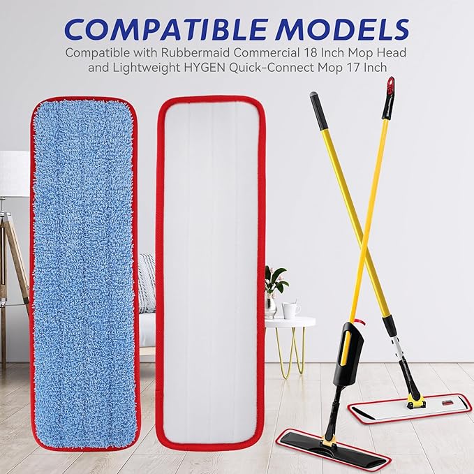 Replacement Mop Pads for Rubbermaid Commercial 18.5 Inch Mop Head - 8 Pack Reusable Wet & Dry Cleaning Mops Head Replacement Refills Fit for Any Microfiber Flat Mops System 18" and 17"