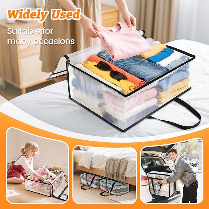 4 Pack Clear Clothes Storage Bags, Moving Bags, 90L