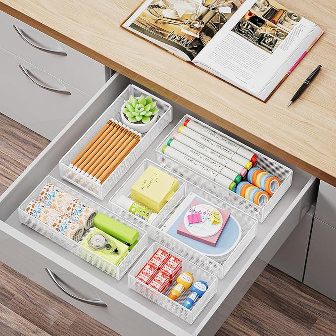 5 Pack Desk Drawer Organizer Set, White