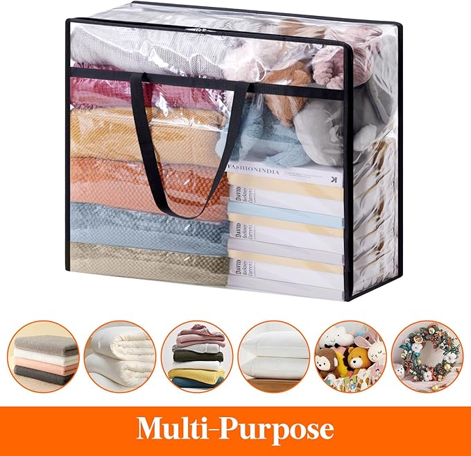 3 Pack Clear Clothes Storage Bags, 110L Plastic Blanket Storage Bag