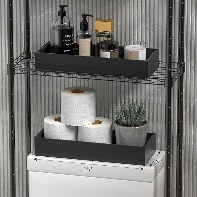 Kitchen Drawer Organizer Tray, Stackable Black Bamboo Drawer Organizer for Large Silverware, Utensils, Cutlery, Flatware, Junk, Dresser, Bathroom