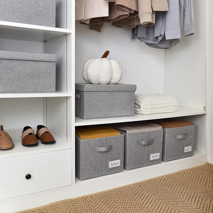 GRANNY SAYS Closet Organizers and Storage, Fabric Storage bins with Label Holder, Shelf Baskets for Organizing Bedroom, Decorative Storage Containers for Wardrobe, Dark Gray, Large, 3-Pack