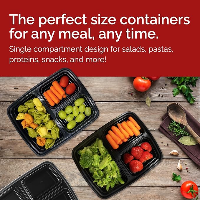 Reli. Meal Prep Containers 32 oz (20 Pack) 3 Compartment Meal Prep Containers Reusable, Microwave Safe | Plastic Togo Box for Food