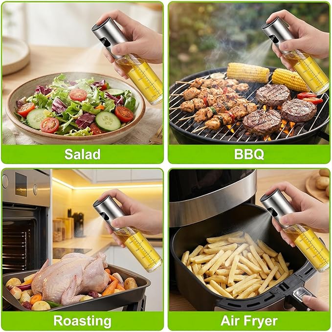 2 Pack Oil Sprayer for Cooking, Upgraded Olive Oil Sprayer Mister with Scale, Refillable Glass Oil Spray Bottle, Air Fryer Accessories for Kitchen, Salad, BBQ, Baking